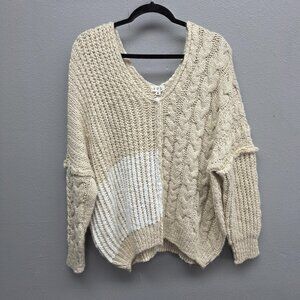 POL Sweater Womens Small Beige Cream Chunky Cable Knit Pullover Wool Blend Cozy